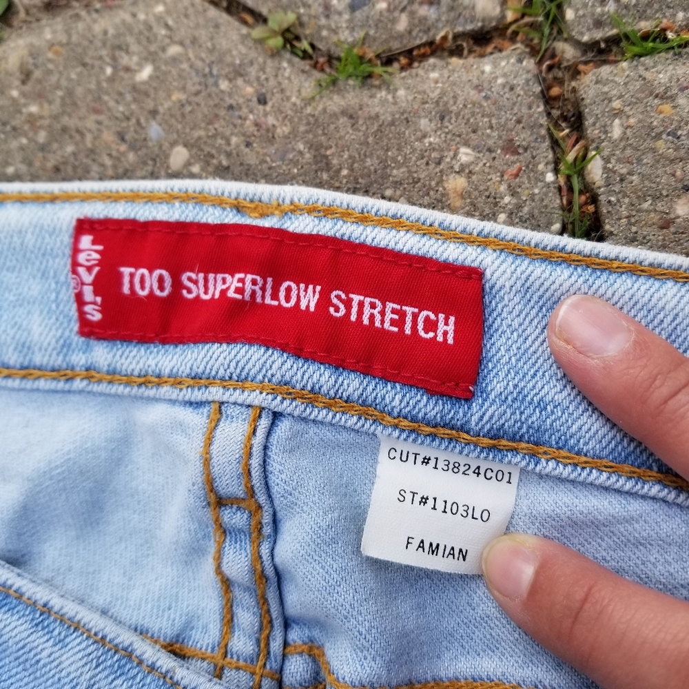 Y2K Levi Too Superlow Stretch bell bottom flare jeans light blue 9 - Picture 5 of 15